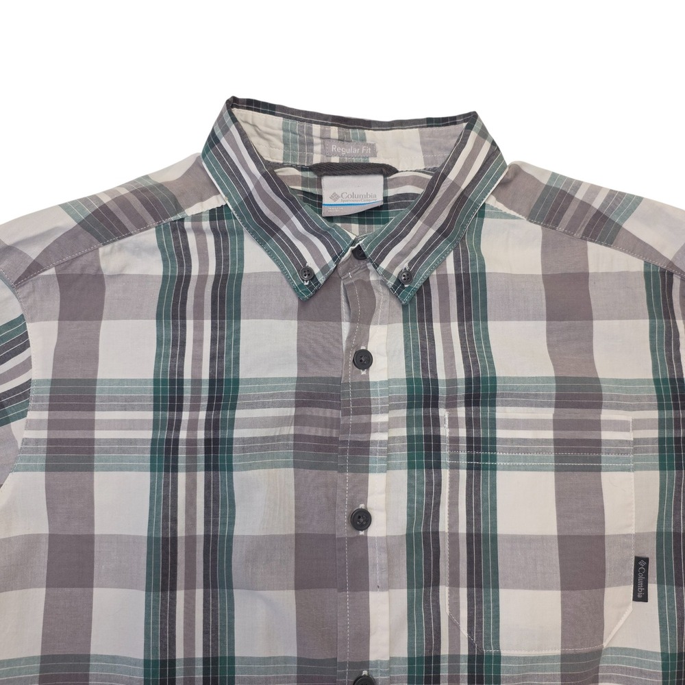 Columbia Mens Plaid Short Sleeve Button Down Shirt Regular Fit Green Gray - Picture 4 of 8
